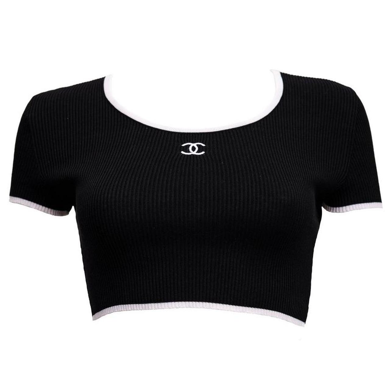CHANEL, Tops, Iconic Chanel Vintage Spring 995 Black White Cc Logo 95p Crop  Top