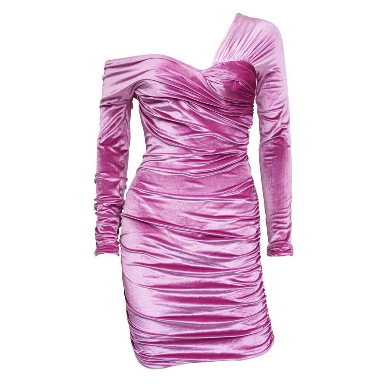 Gianni Versace Pink Velvet Ruched 1995 Mini Dress... - Depop