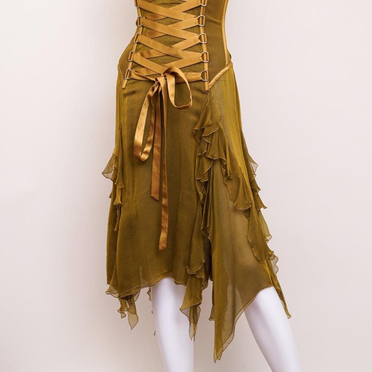 Versace F/W 2003 Corseted Olive Green Dress size 40. | Depop