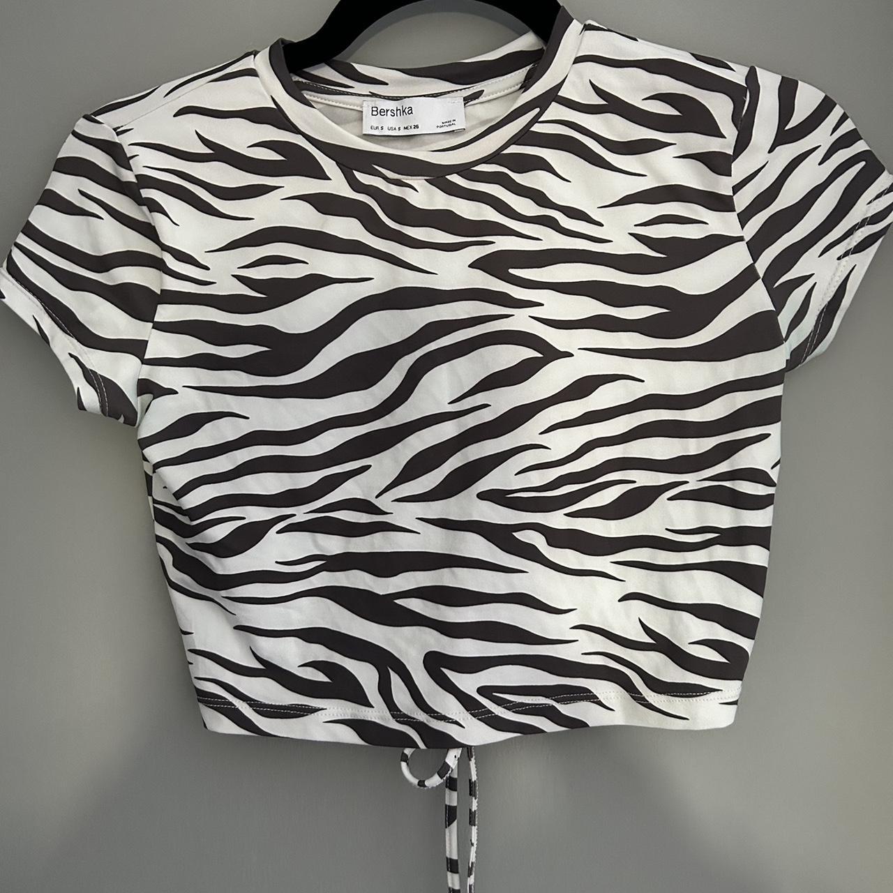Zebra print crop top BERSHKA Size 8 Only worn once... Depop