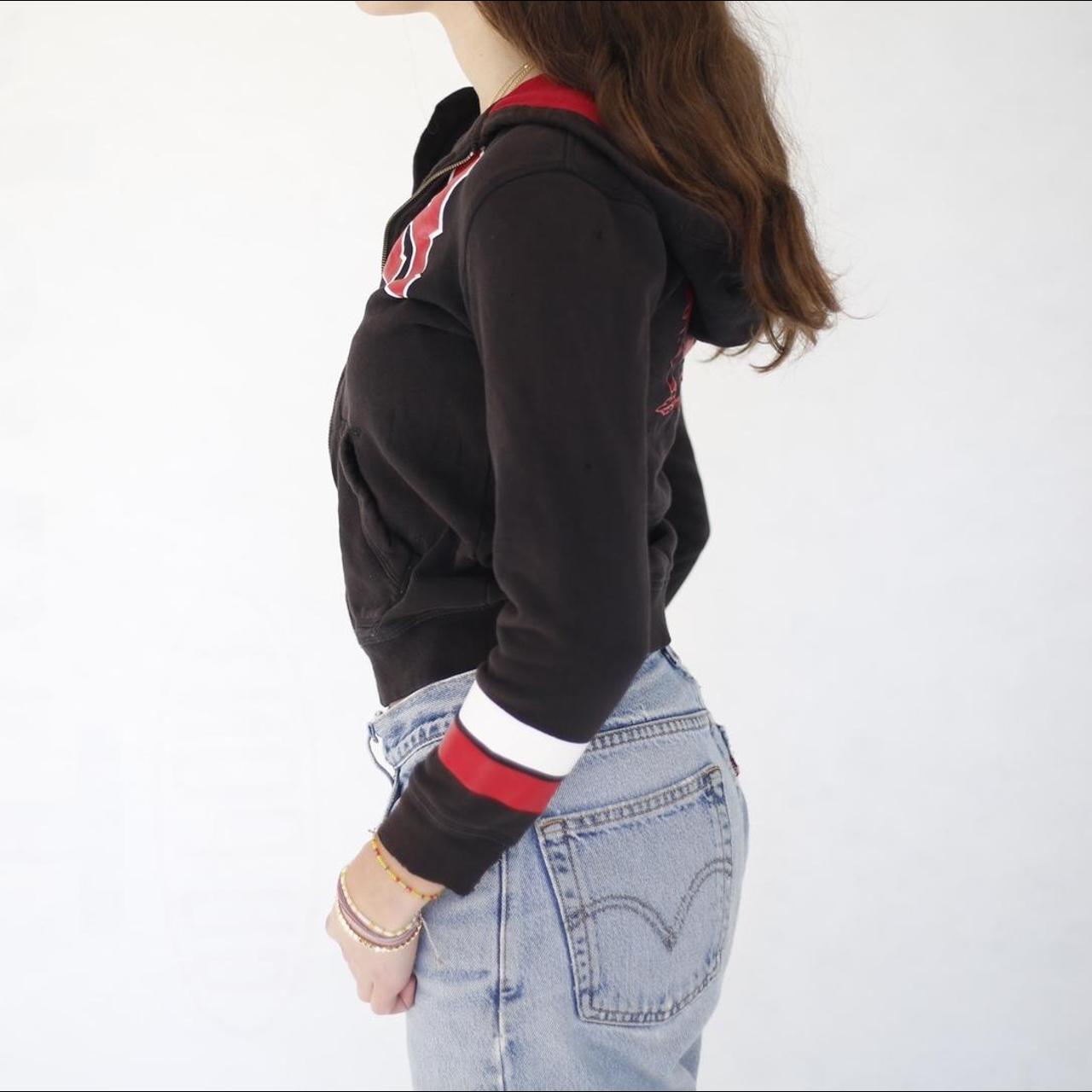 True Religion Women's Black and Red Hoodie Depop