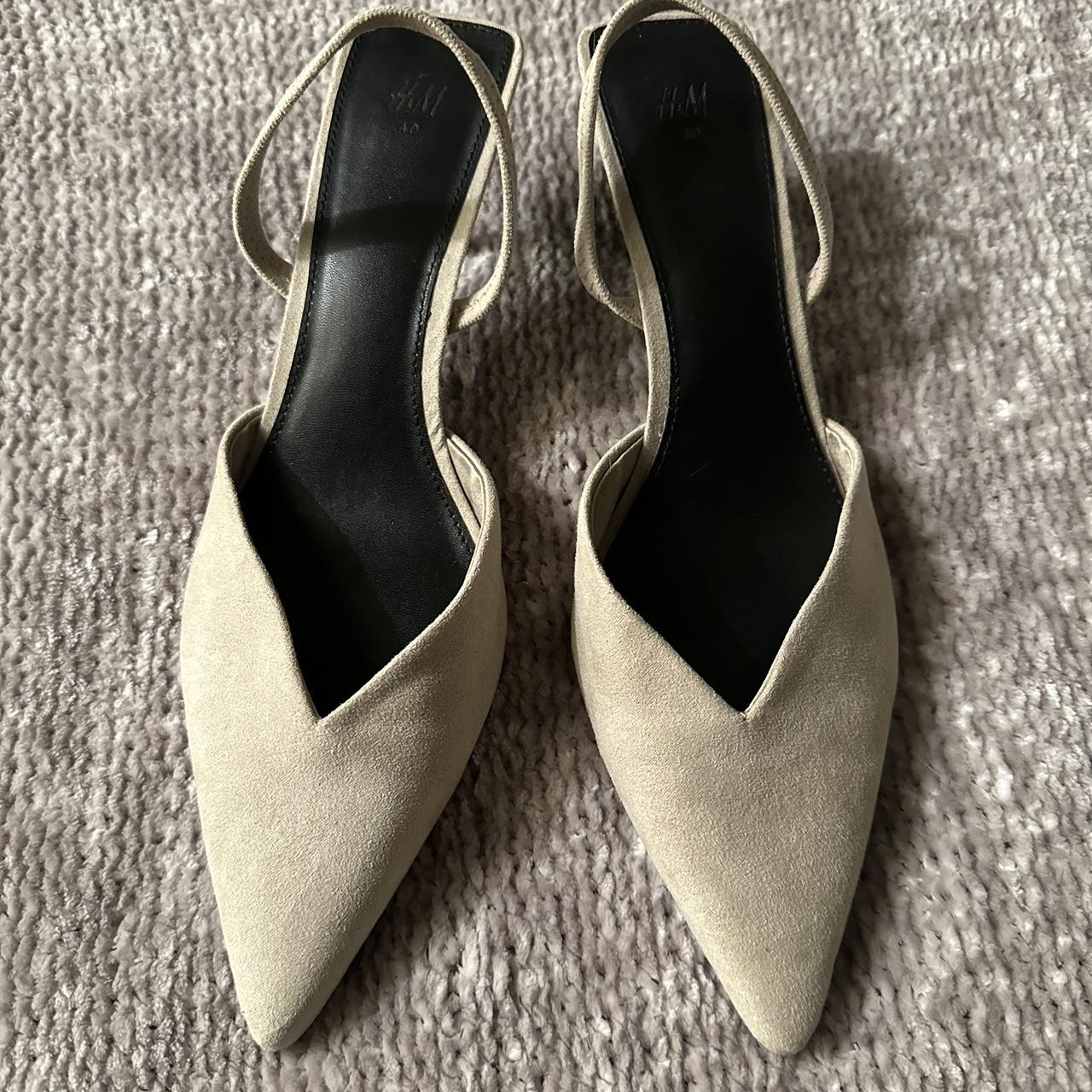 H&M tan kitten heels. Only worn once. - Depop