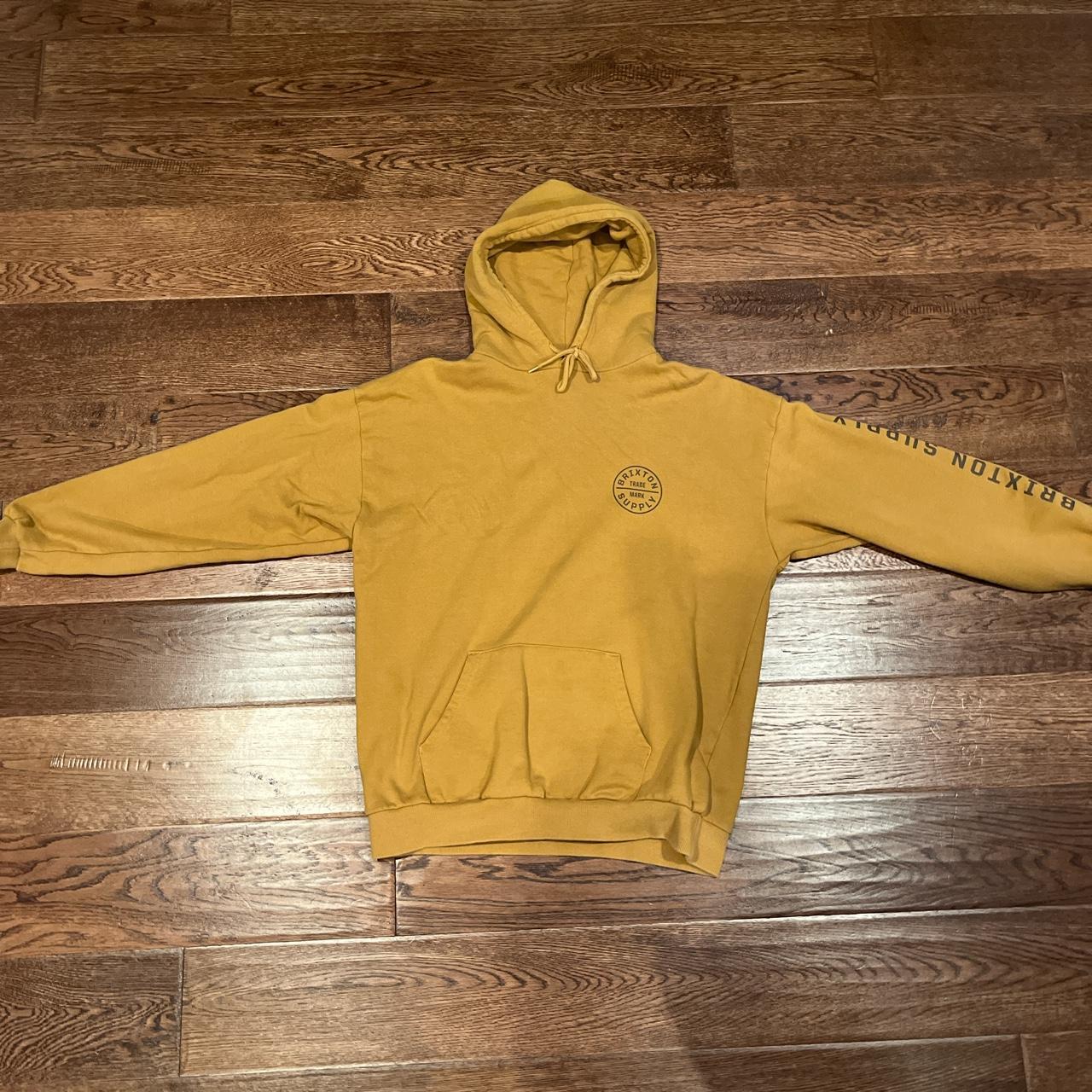 Brixton Men's Yellow and Gold Hoodie Depop