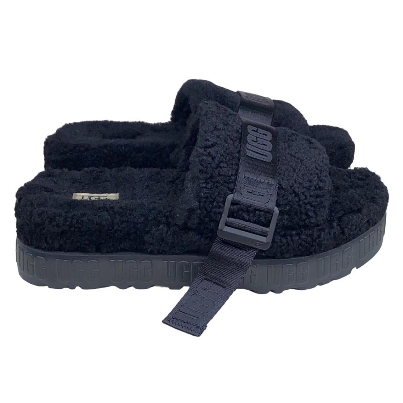 UGG Women’s Fluffita Platform Black Sheepskin Sandal... - Depop