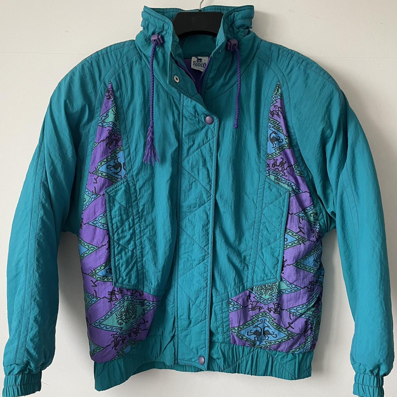 Vintage Rodeo Ski Jacket in Turquoise and Purple.... - Depop