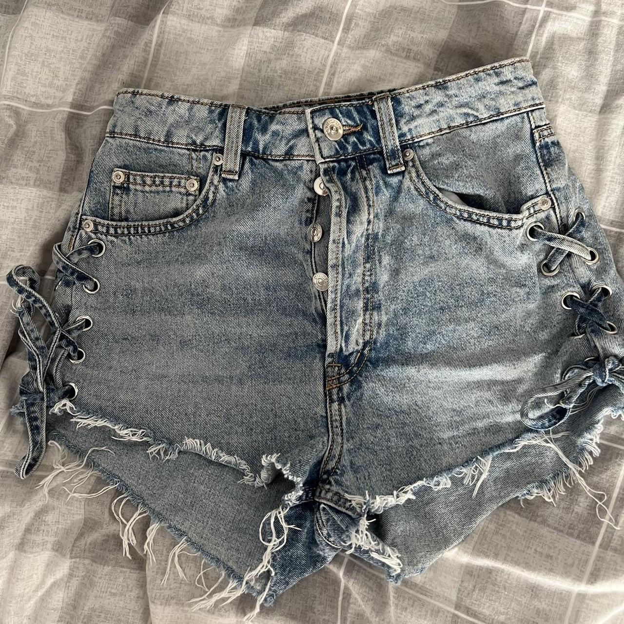 Tie side denim shorts Just to big on me now Worn once - Depop