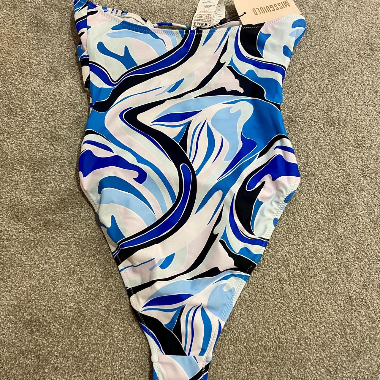 Blue And White Marble Cut Out Swimsuit Size 6 New... - Depop