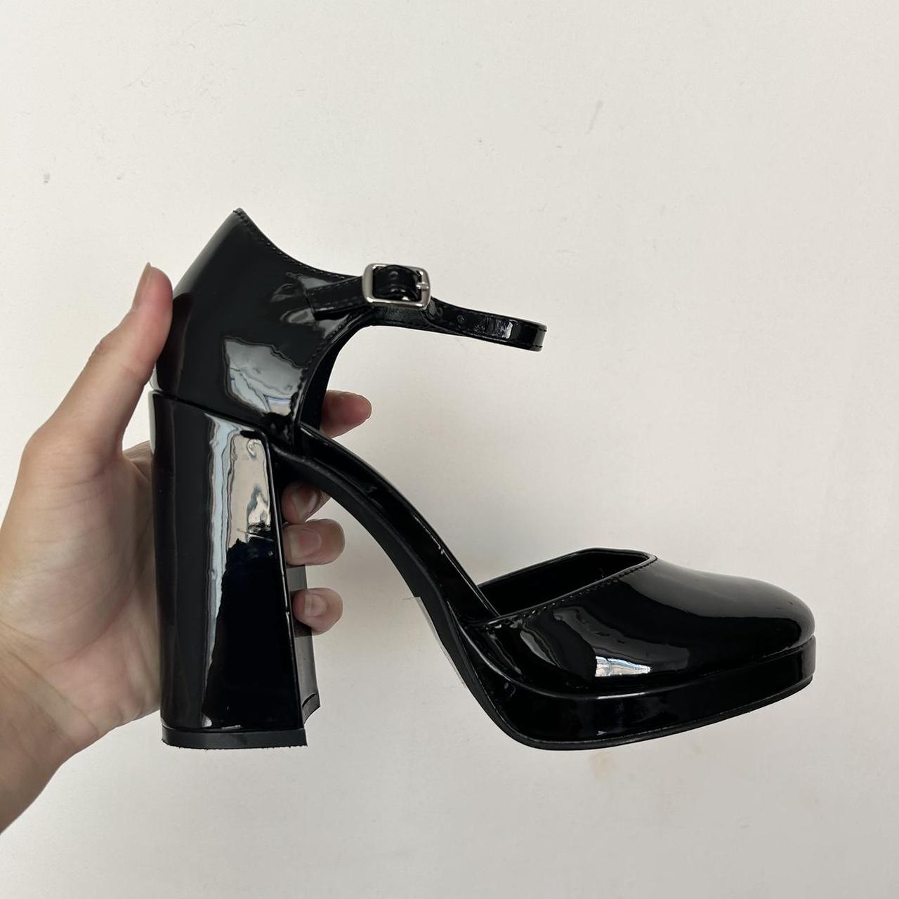 Steve Madden black patent block heels - Depop