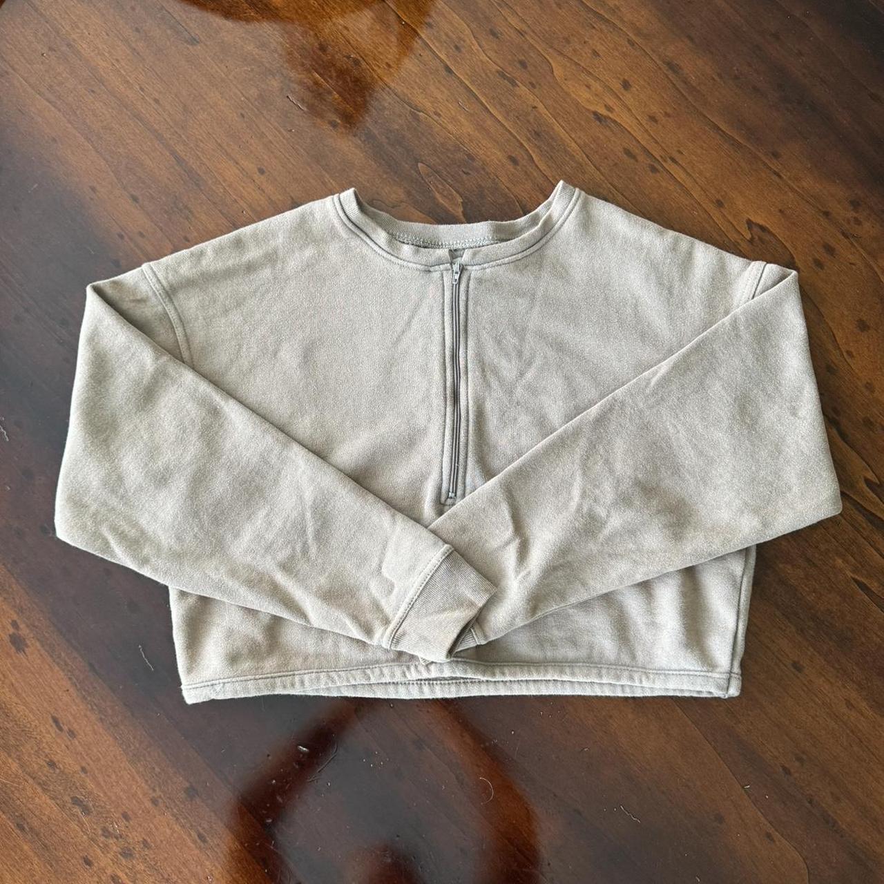 - Cropped sweatshirt - Tan color with zipper in... - Depop