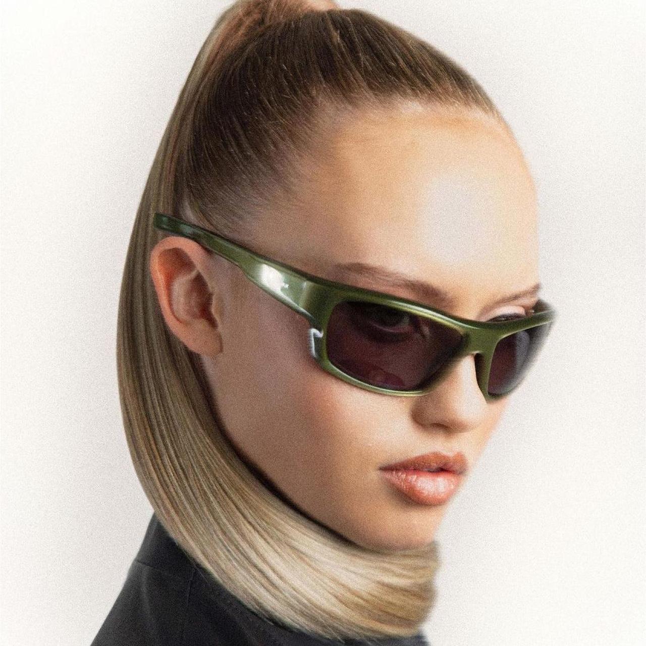 Lexxola Women's Khaki and Green Sunglasses | Depop