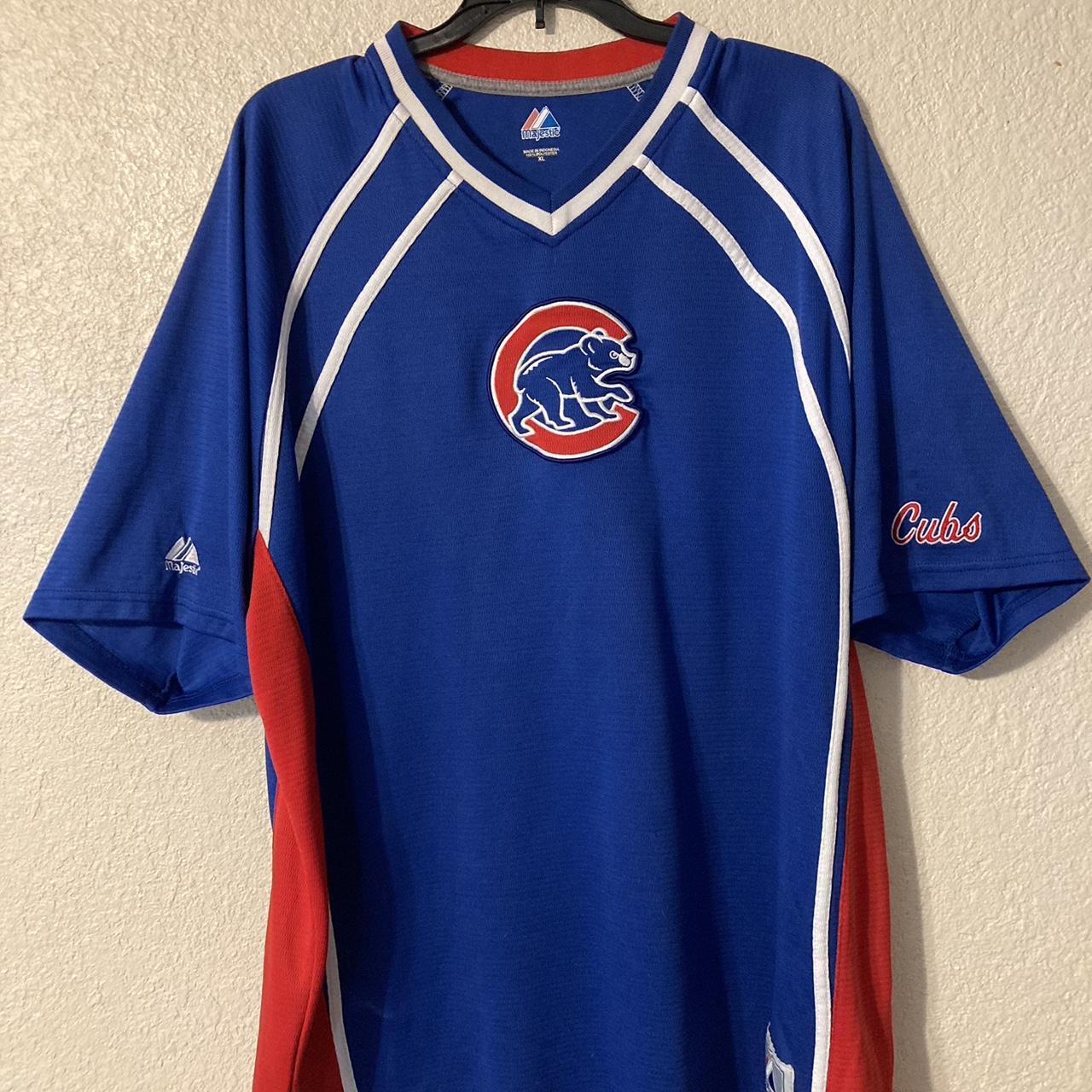 Rare vintage 90s Majestic Chicago Cubs blue wool and - Depop