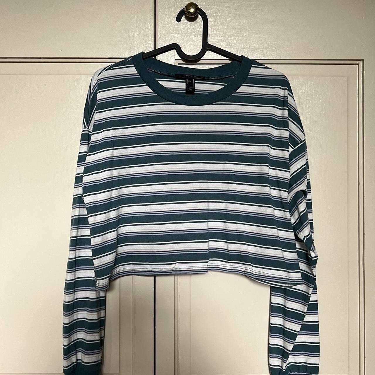 Crop Tops Striped Long Sleeve Shirt Forever 21 Blue Striped