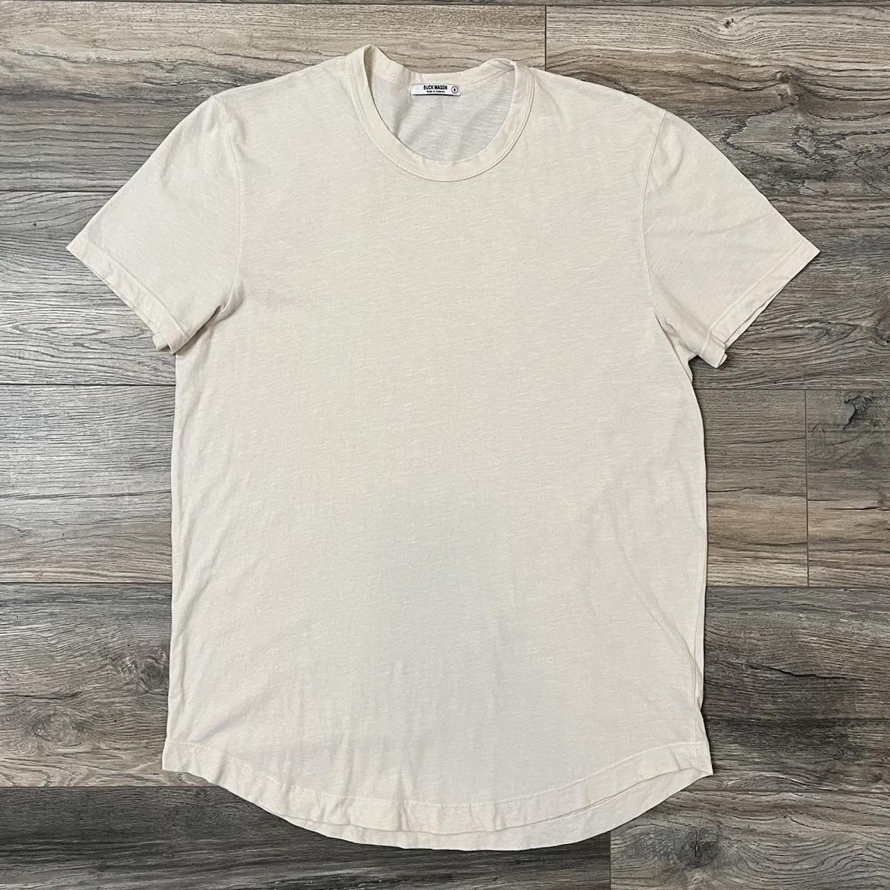 Buck Mason Men's Cream and White T-shirt | Depop