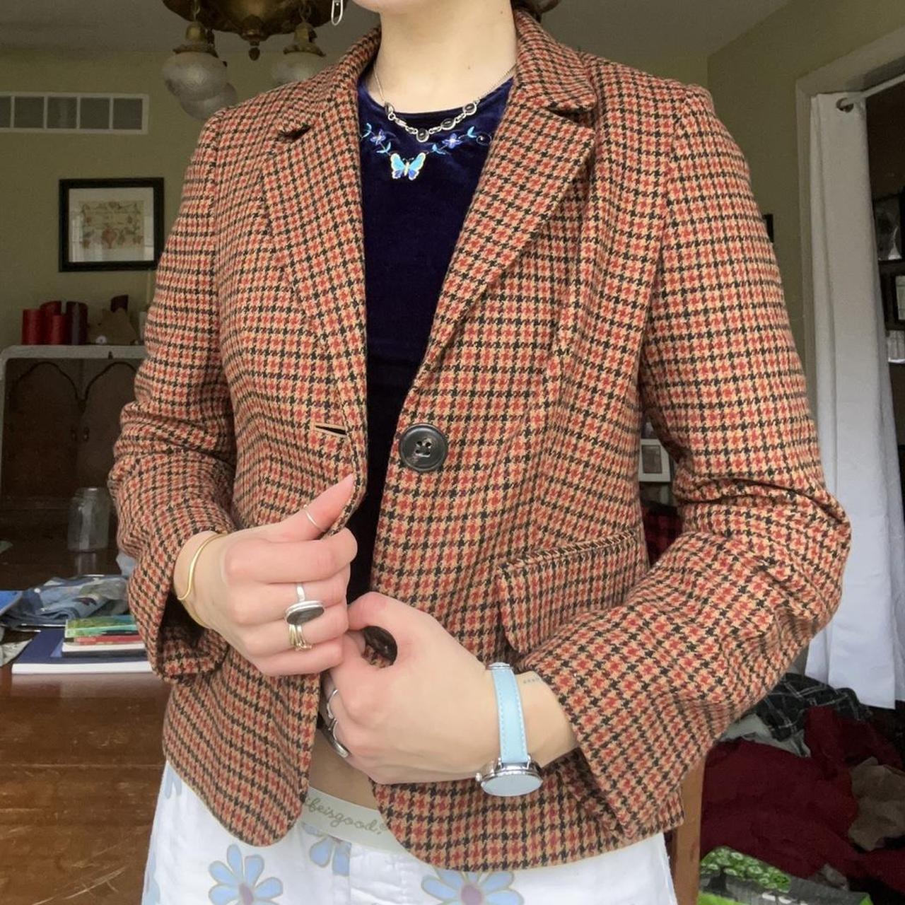 Talbots red and brown and beige houndstooth Depop