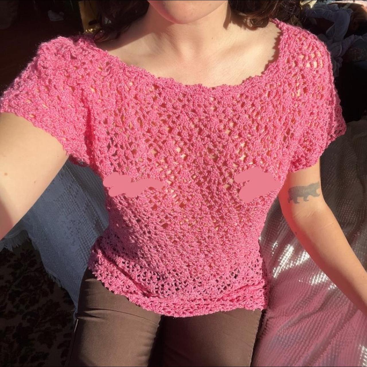 Cute pink crochet top perfect for summer and spring!... - Depop