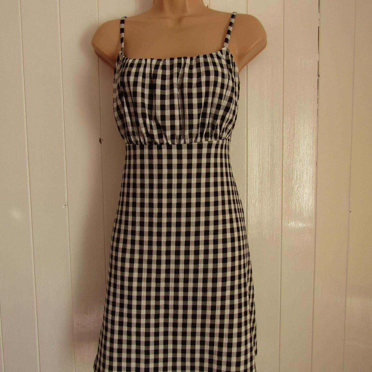 New Look black & white stretch gingham dress - Size... - Depop