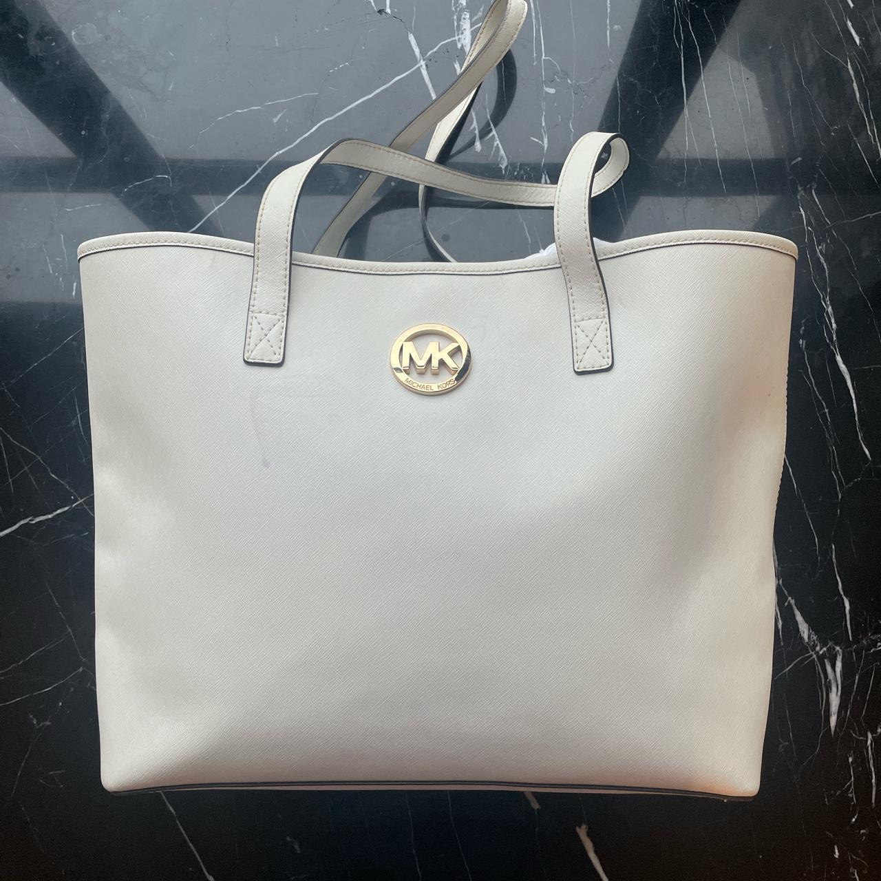 Michael Kors Women's White and Gold Bag | Depop