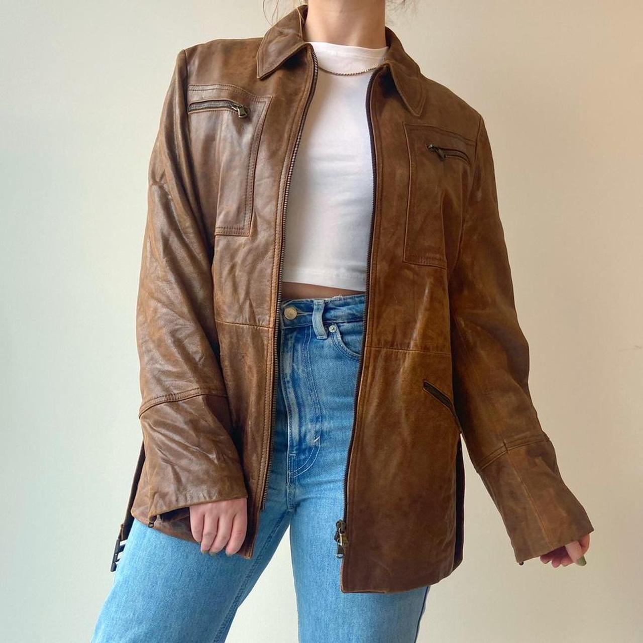 Vintage 90s Belted Leather Trench Coat In Depop