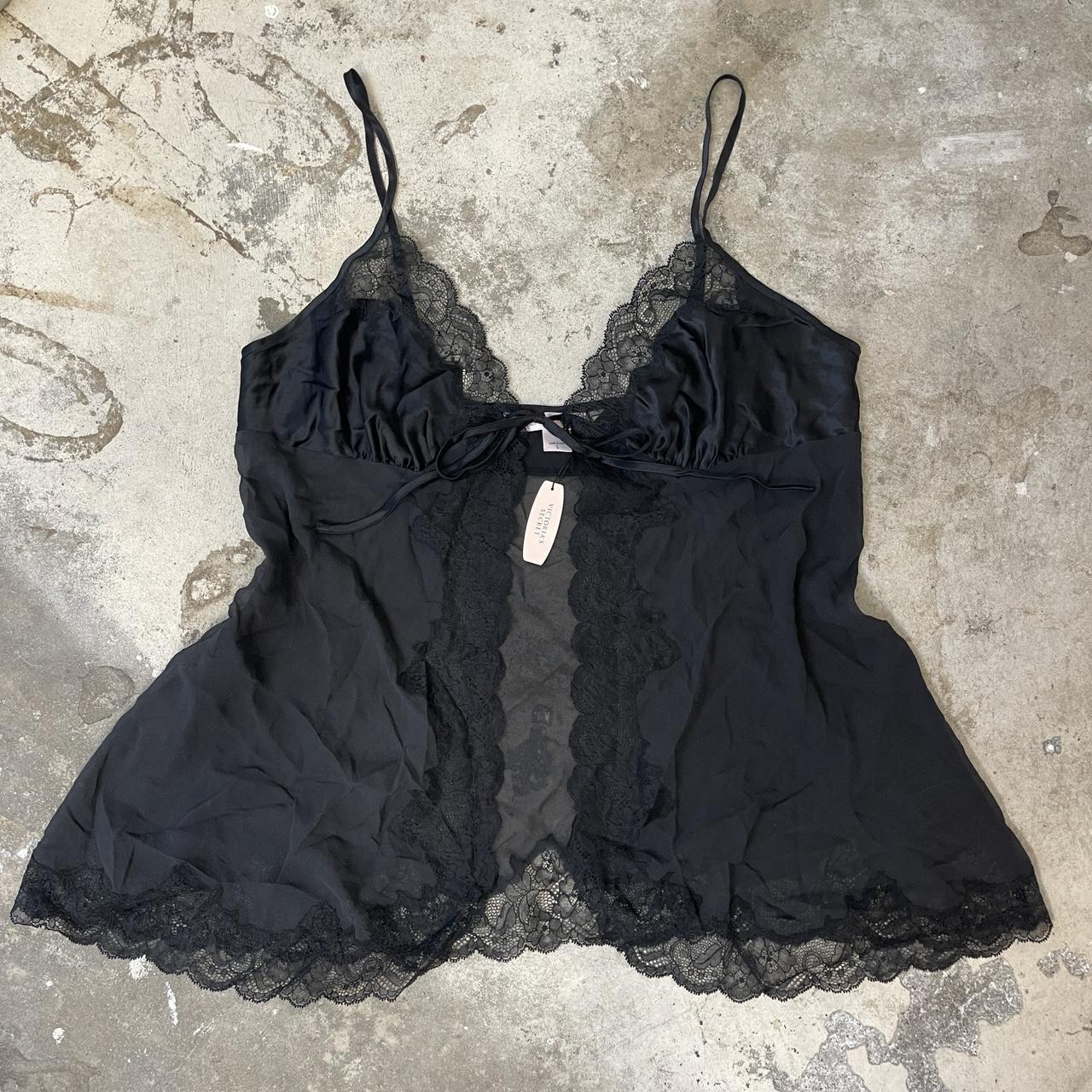 Y2K deadstock Victoria's Secret lacy black camisole. - Depop