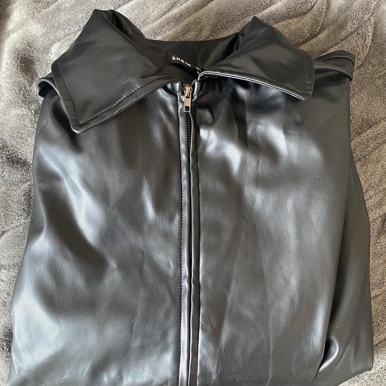 shien black leather jacket 🌟size small 🌟never... - Depop