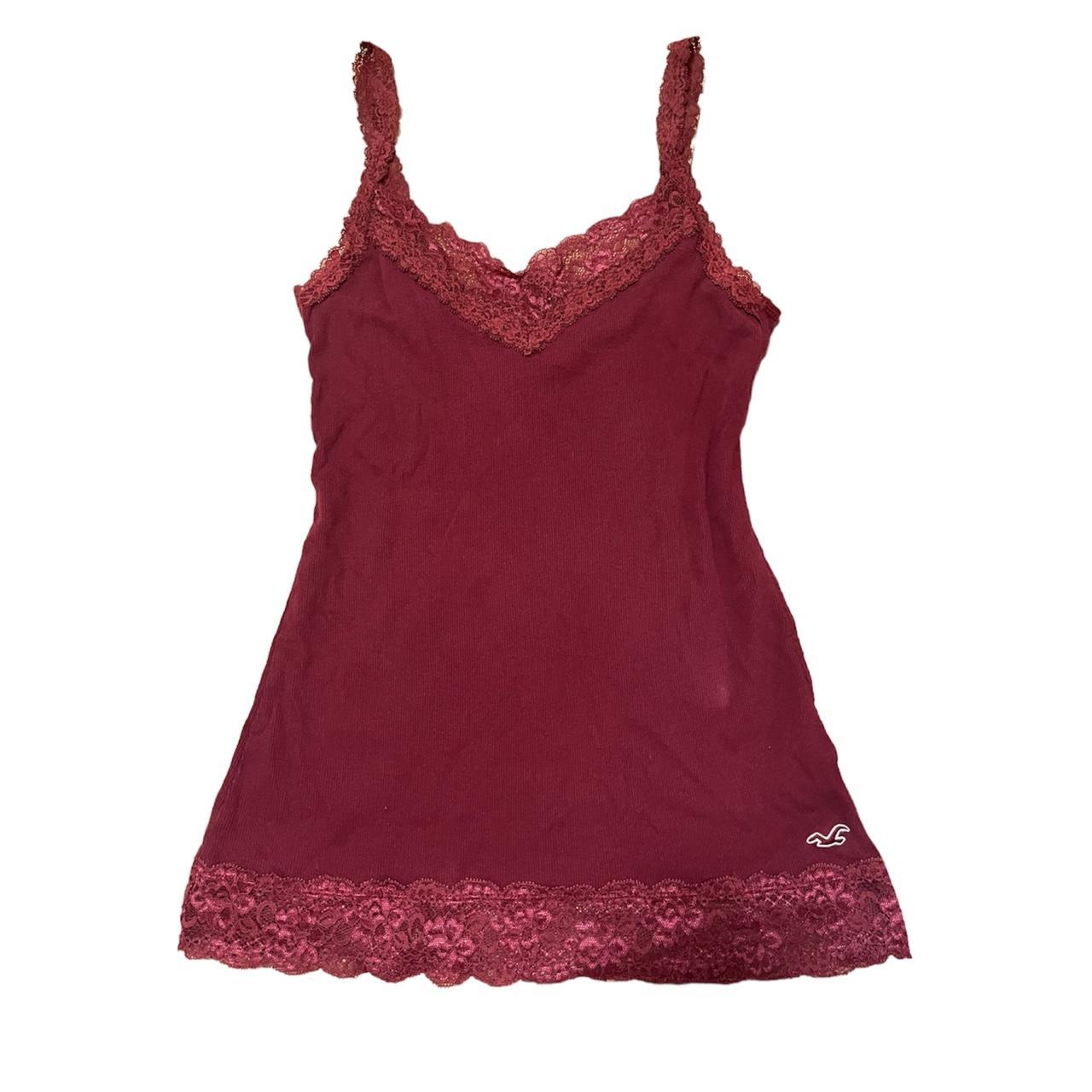 2000s Hollister red maroon lace cami tank top size... - Depop