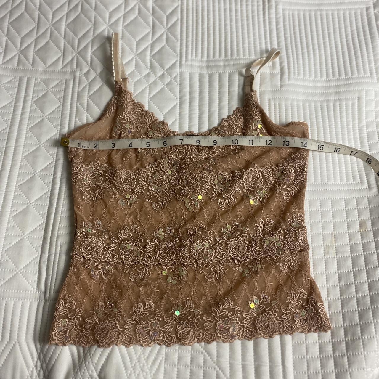 Beige light pink nude sparkly sequin lace stretchy... Depop