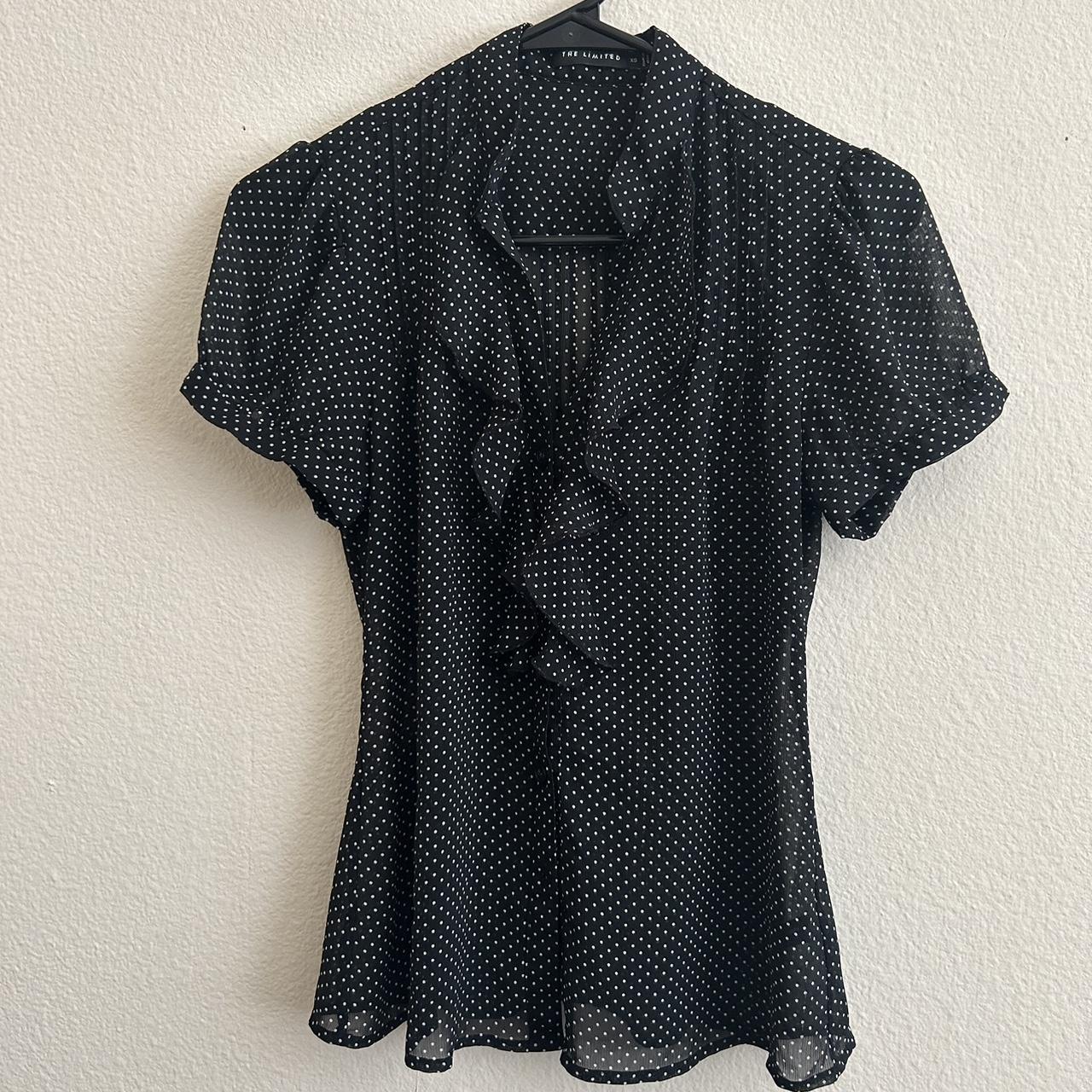 y2k black and white polka dot blouse so cute!! can... - Depop