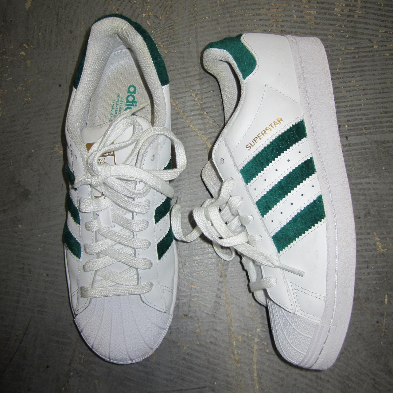 ADIDAS superstar white and green size 8 mens sold... - Depop