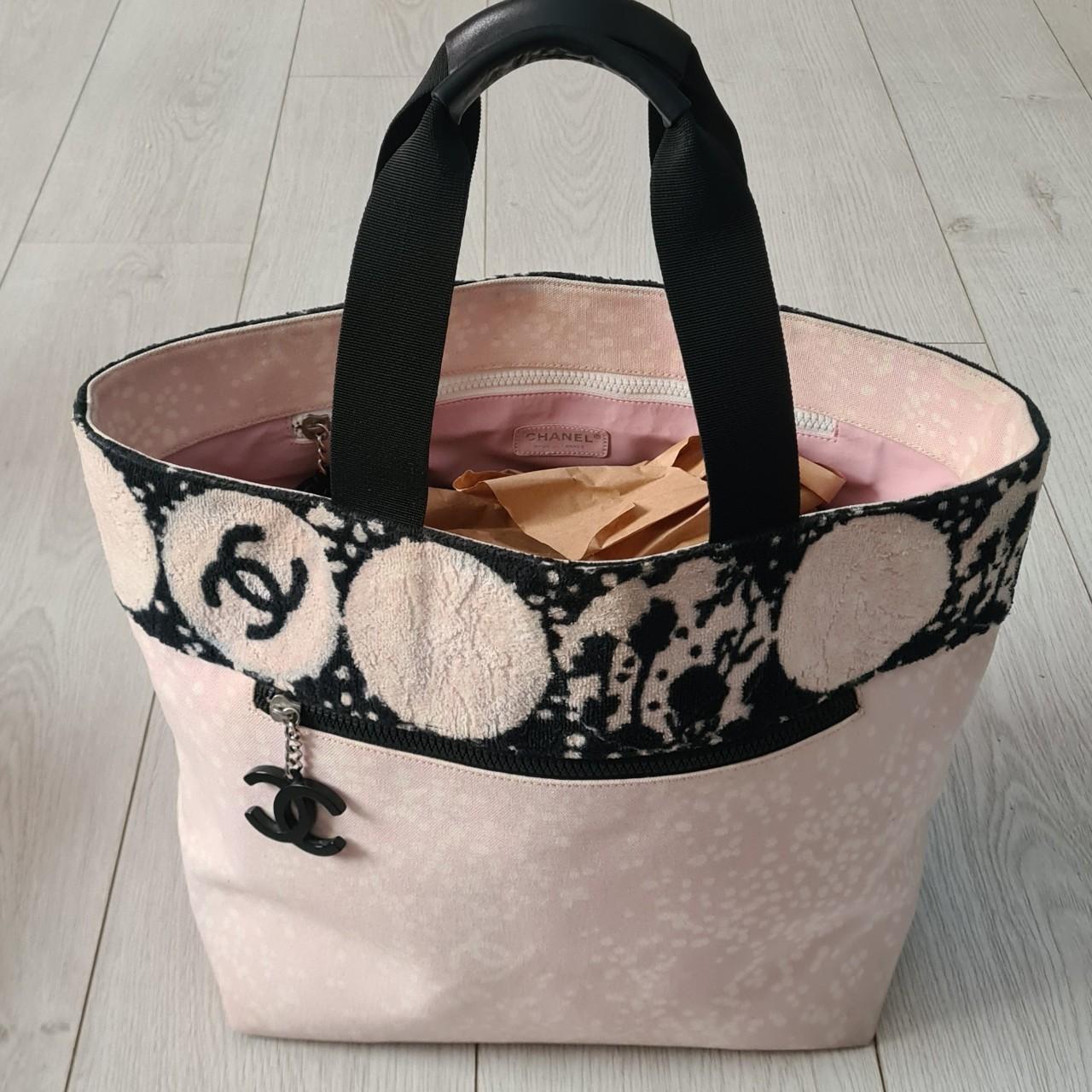 Beach Chanel Pink Tote Canvas Auth CHANEL Coco Canvas Beach Pouch