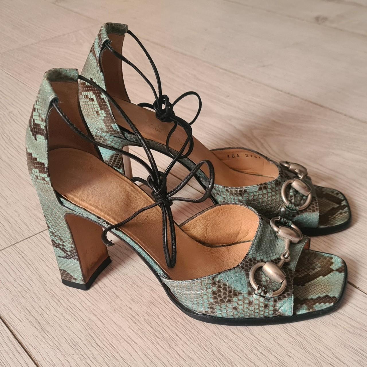 GUCCI BLUE PYTHON SNAKE HORSEBIT MULE SANDAL