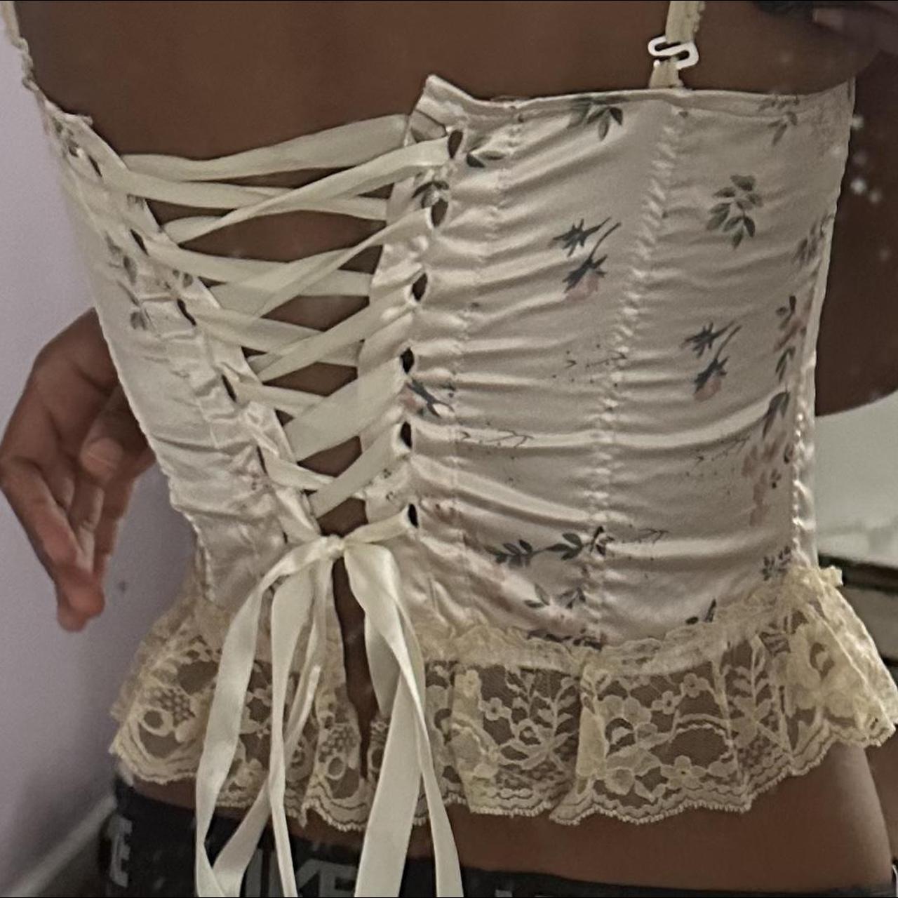 small white floral corset top no hard lining,... Depop