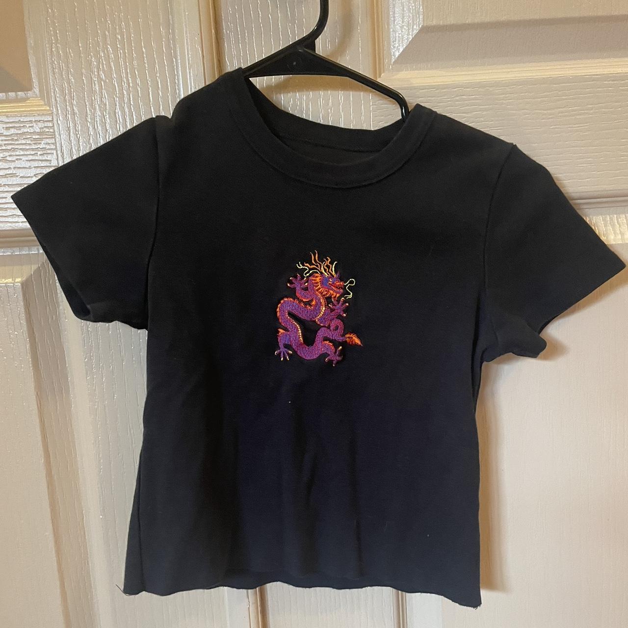 Black tee with purple dragon John Galt baby tee No... - Depop