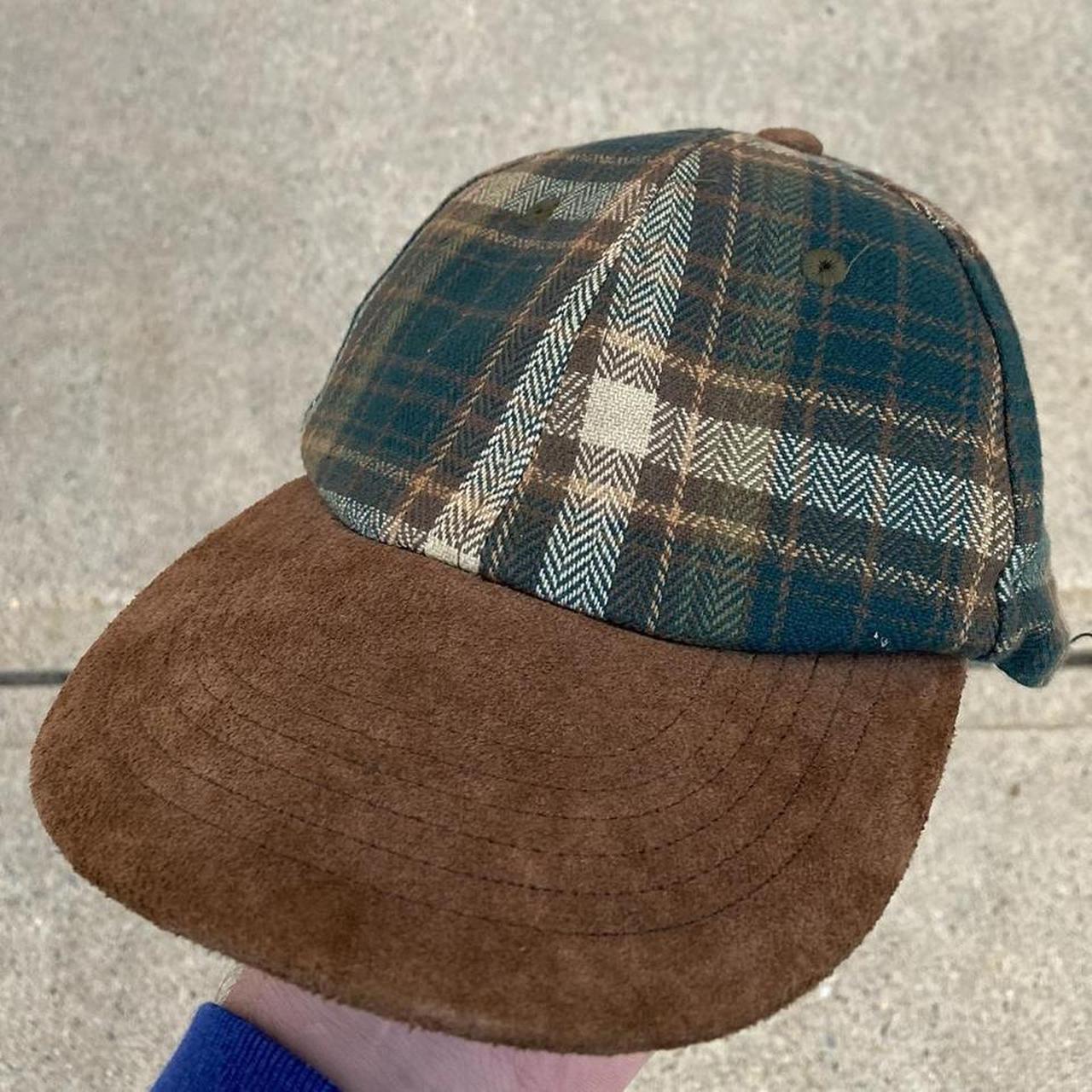 Vintage GAP 90s suede brim plaid strap back hat cap.... - Depop
