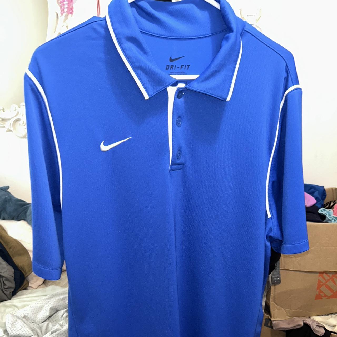 large blue Nike dri fit shirt - Depop
