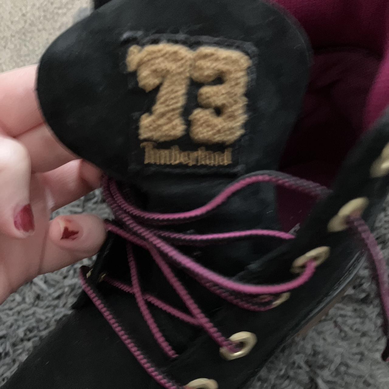 Timberland boots in a size Black and pink Depop