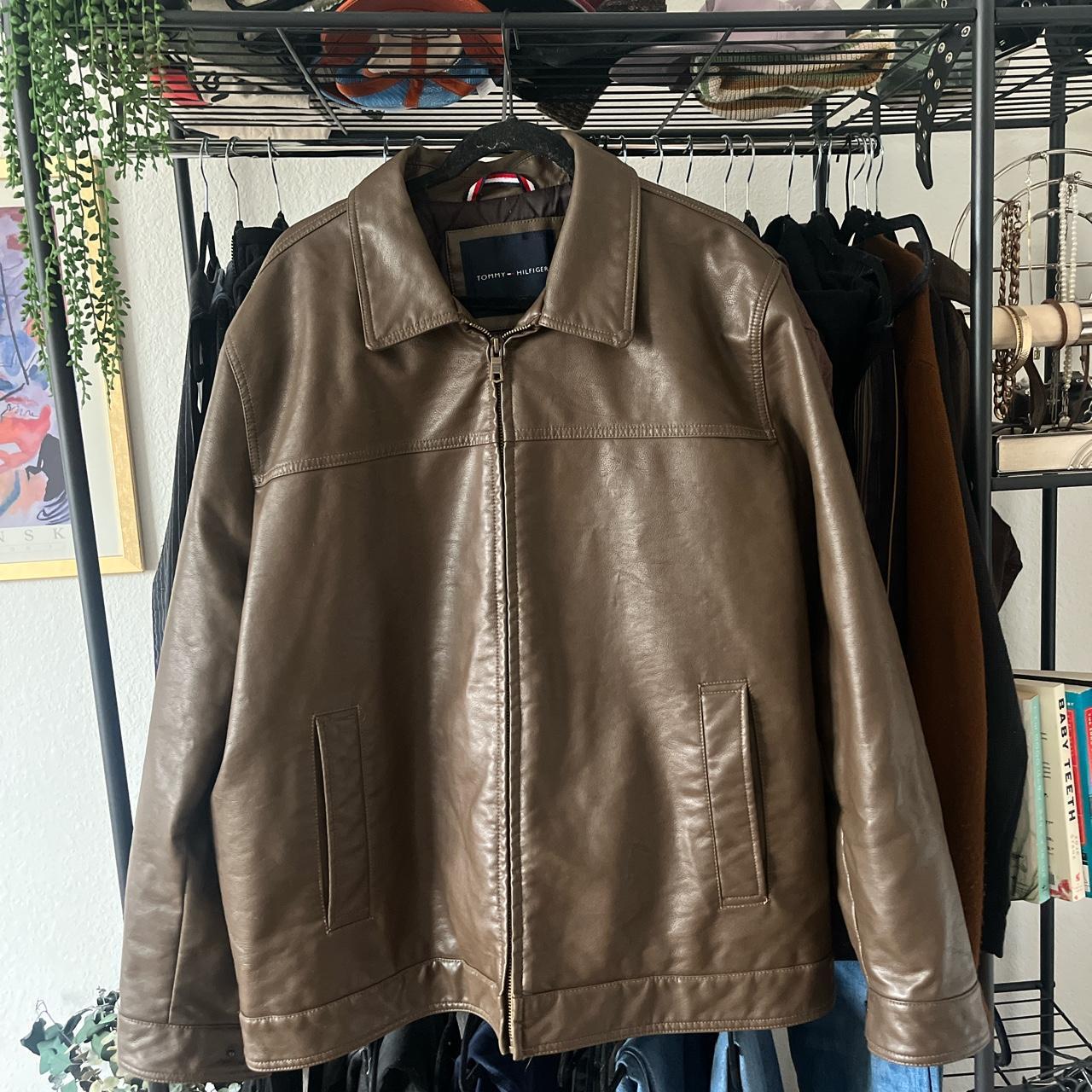 Tommy Hilfiger Brown Leather Jacket great... - Depop