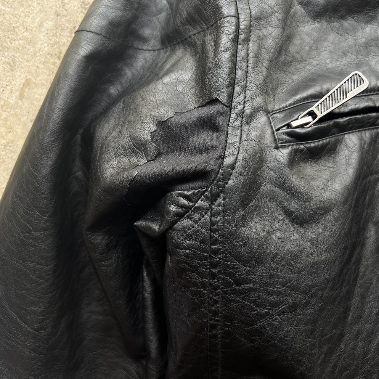 1990s Biker Leather Jacket measurements: 22in x... - Depop