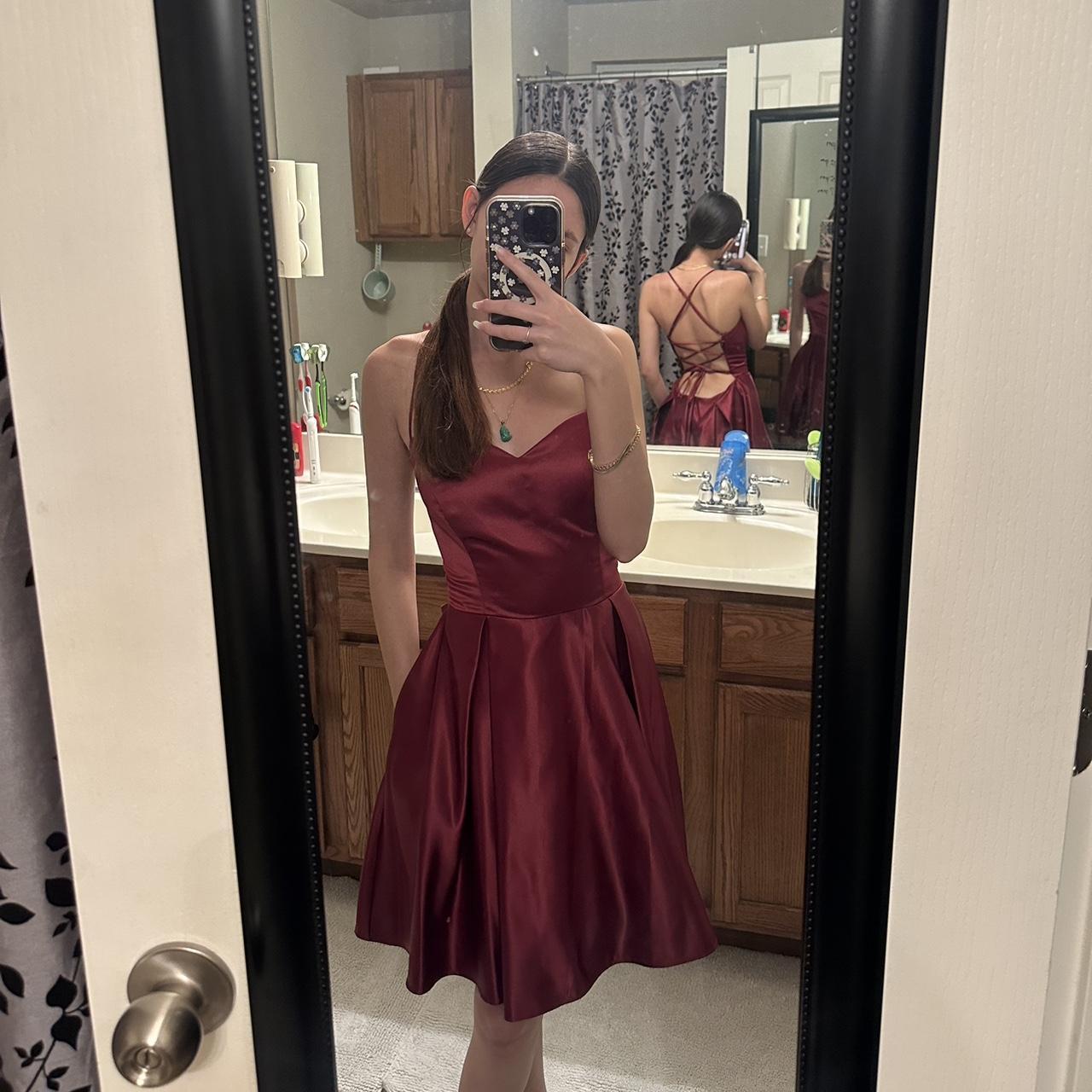 red satin homecoming dress poofy a line b darlin. Depop