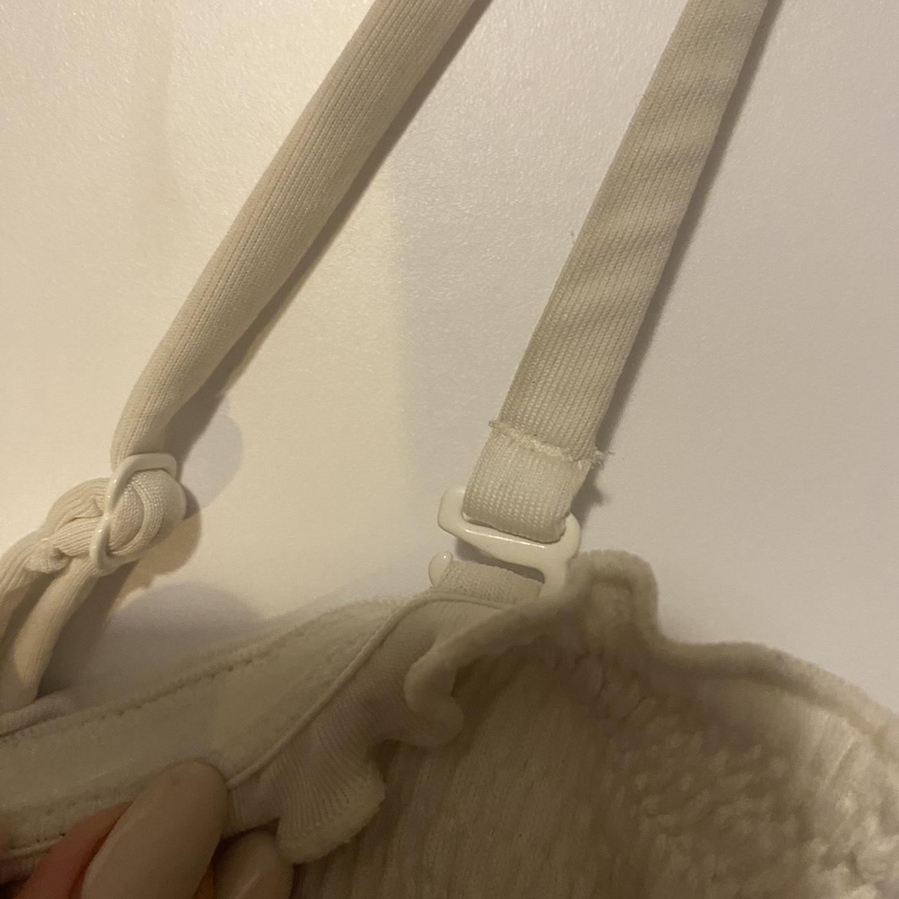 Monki cream bikini top. Cream ruffle bandeau bikini... Depop