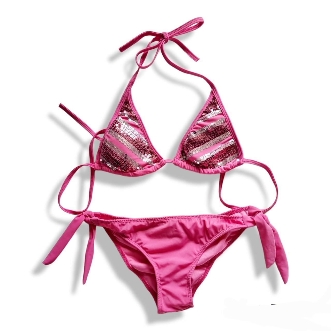 Bright Pink Halter Triangle Bikini With Pink And Depop