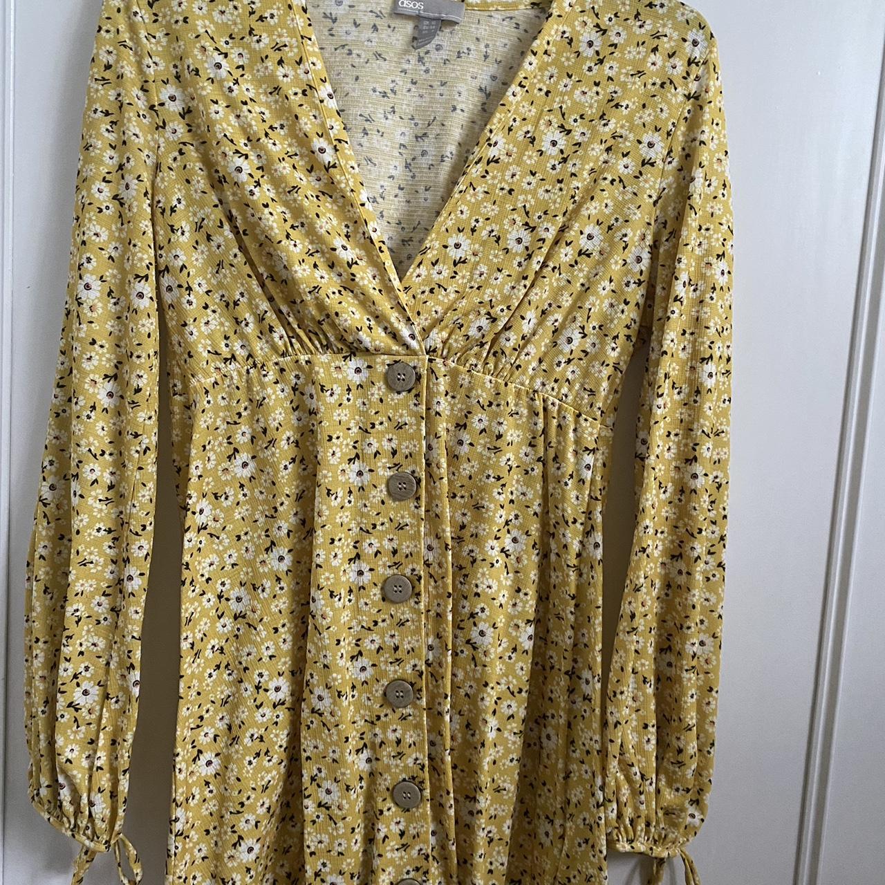 Yellow floral summers dress Long sleeve... - Depop