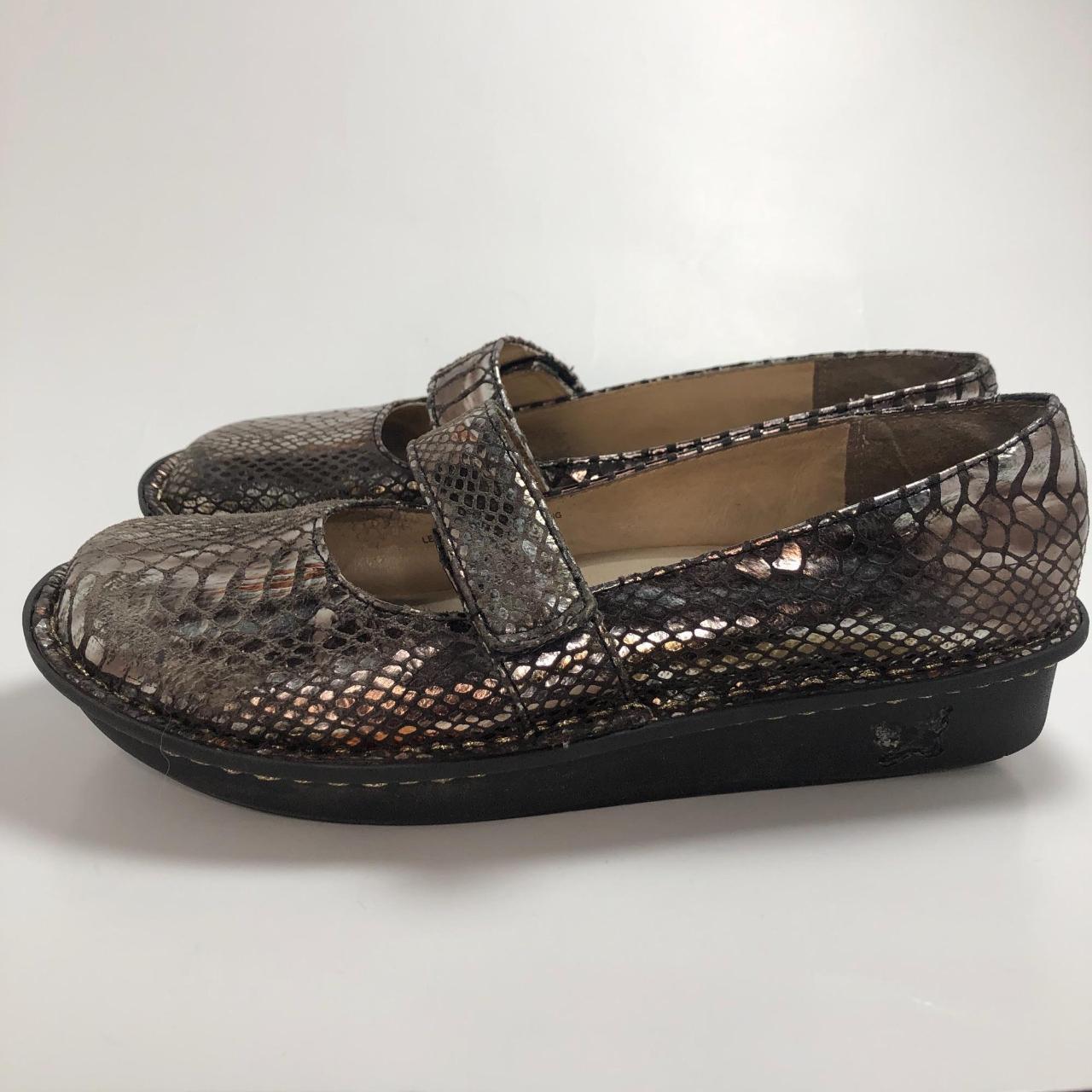 Alegria PG Lite Mary Jane Metallic Snake Print... - Depop