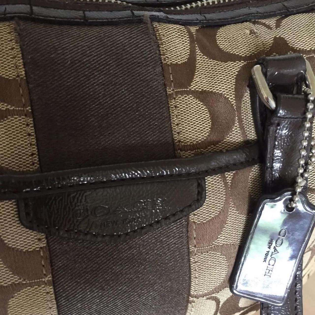 Coach Beige Brown Signature Jacquard Leather Trim... - Depop