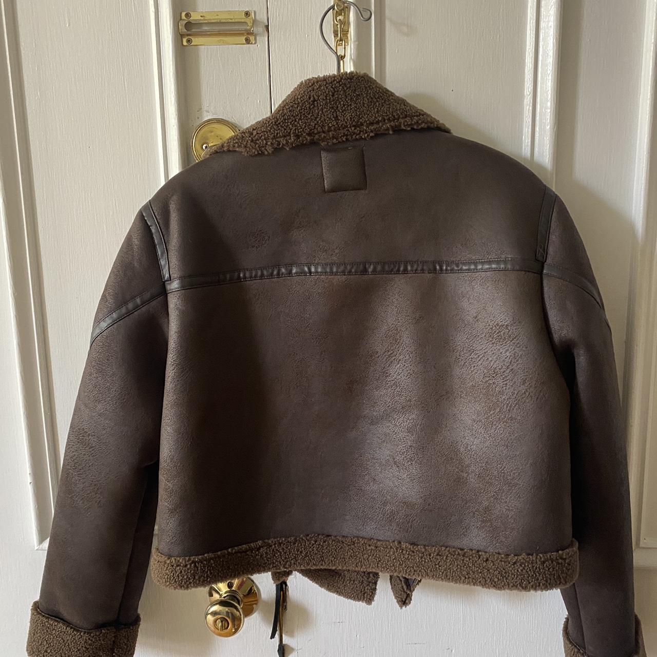 Zara FAUX SHEARLING CROPPED BIKER JACKET Small Worn... - Depop