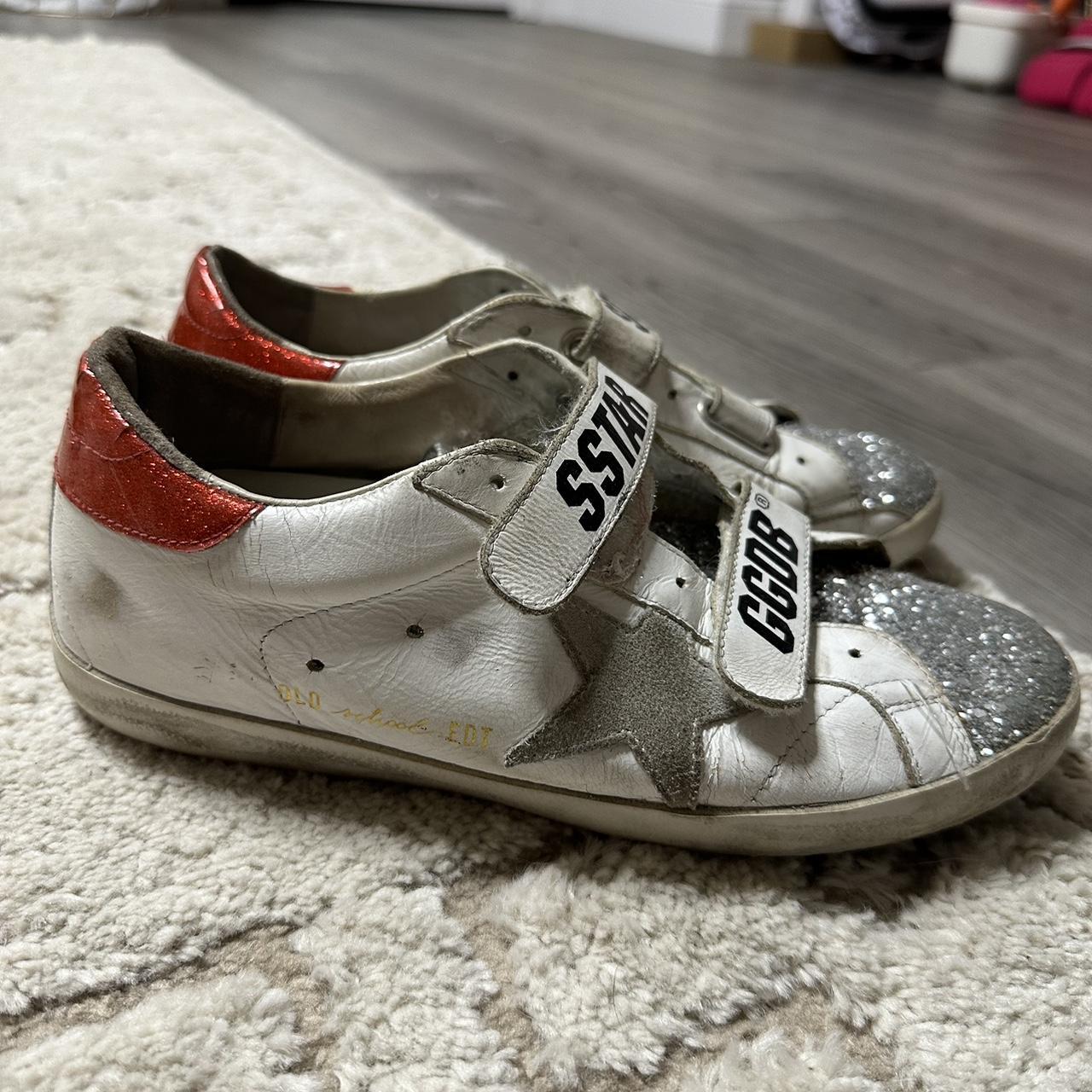 Golden Goose Women's White and Red Trainers | Depop