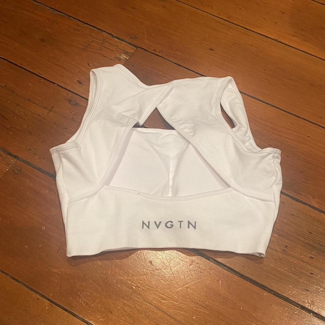 NVGTN white sports bra with cut out back. Size small - Depop