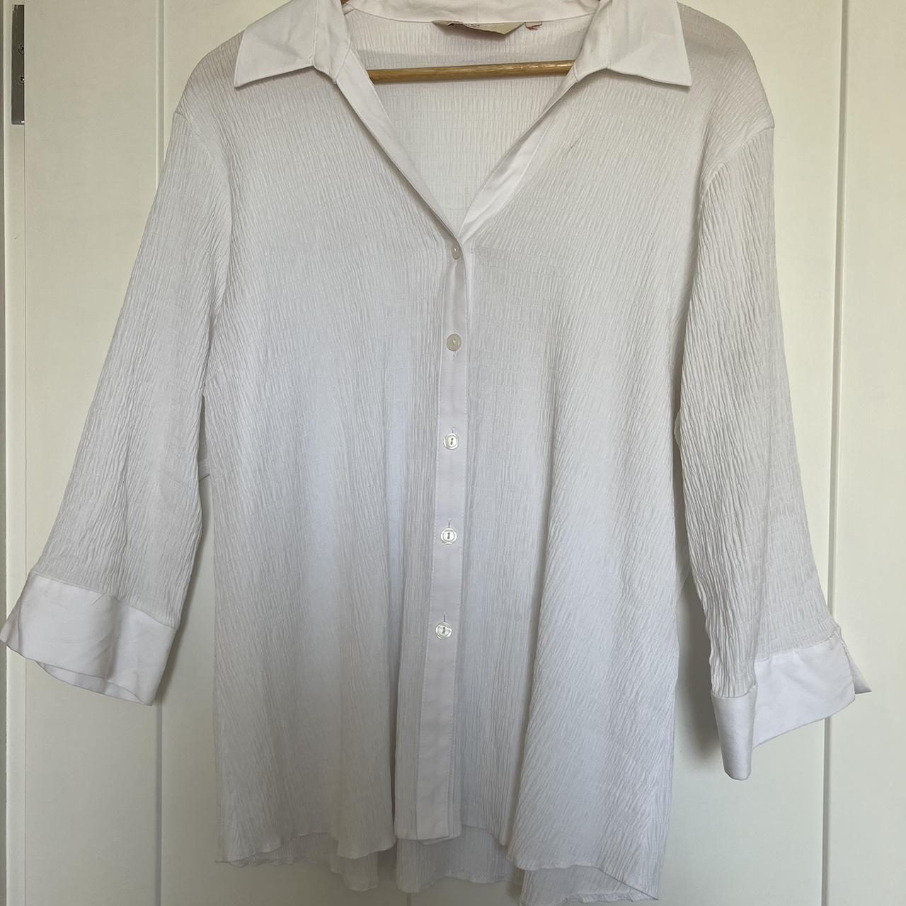 Sheer white button blouse Oversized fit size M - Depop