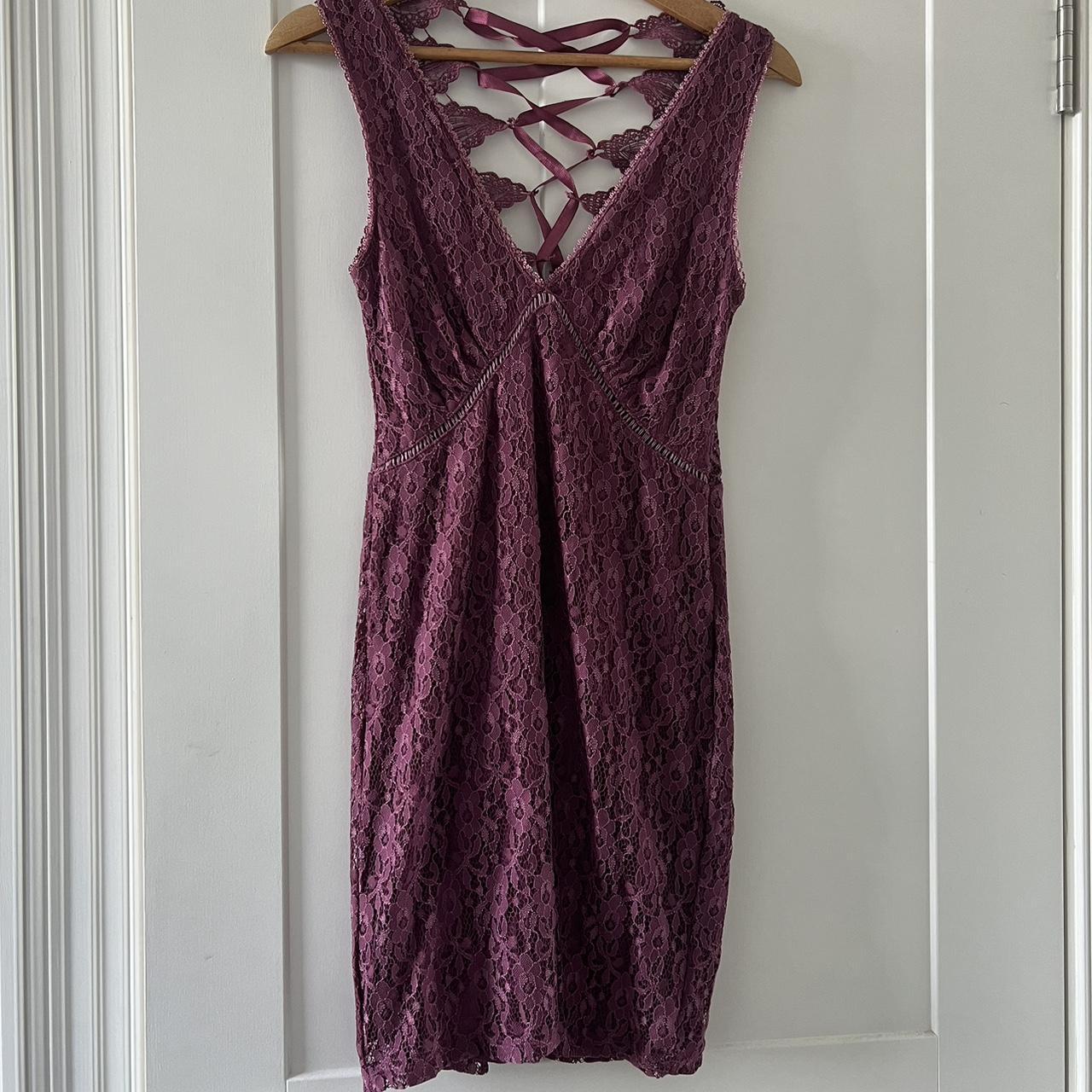 Purple crochet dress Open back with ribbon tie... Depop