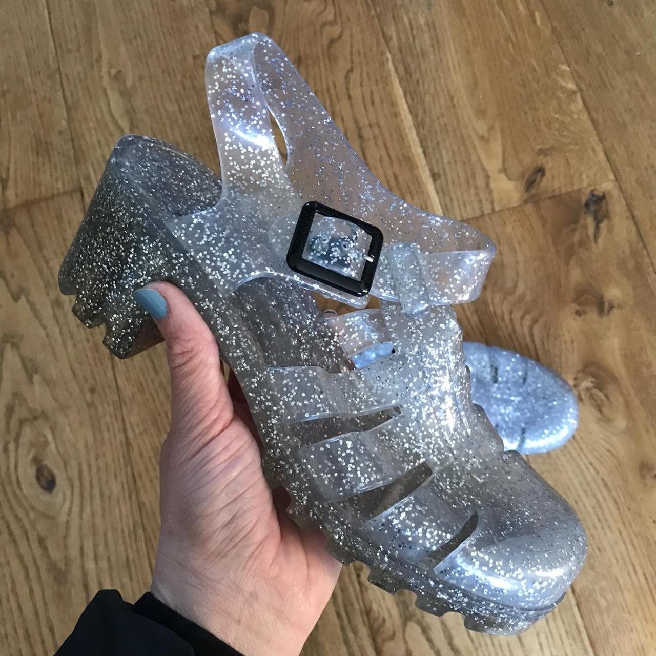 Silver glitter Jelly shoes with mini heel. Great... Depop