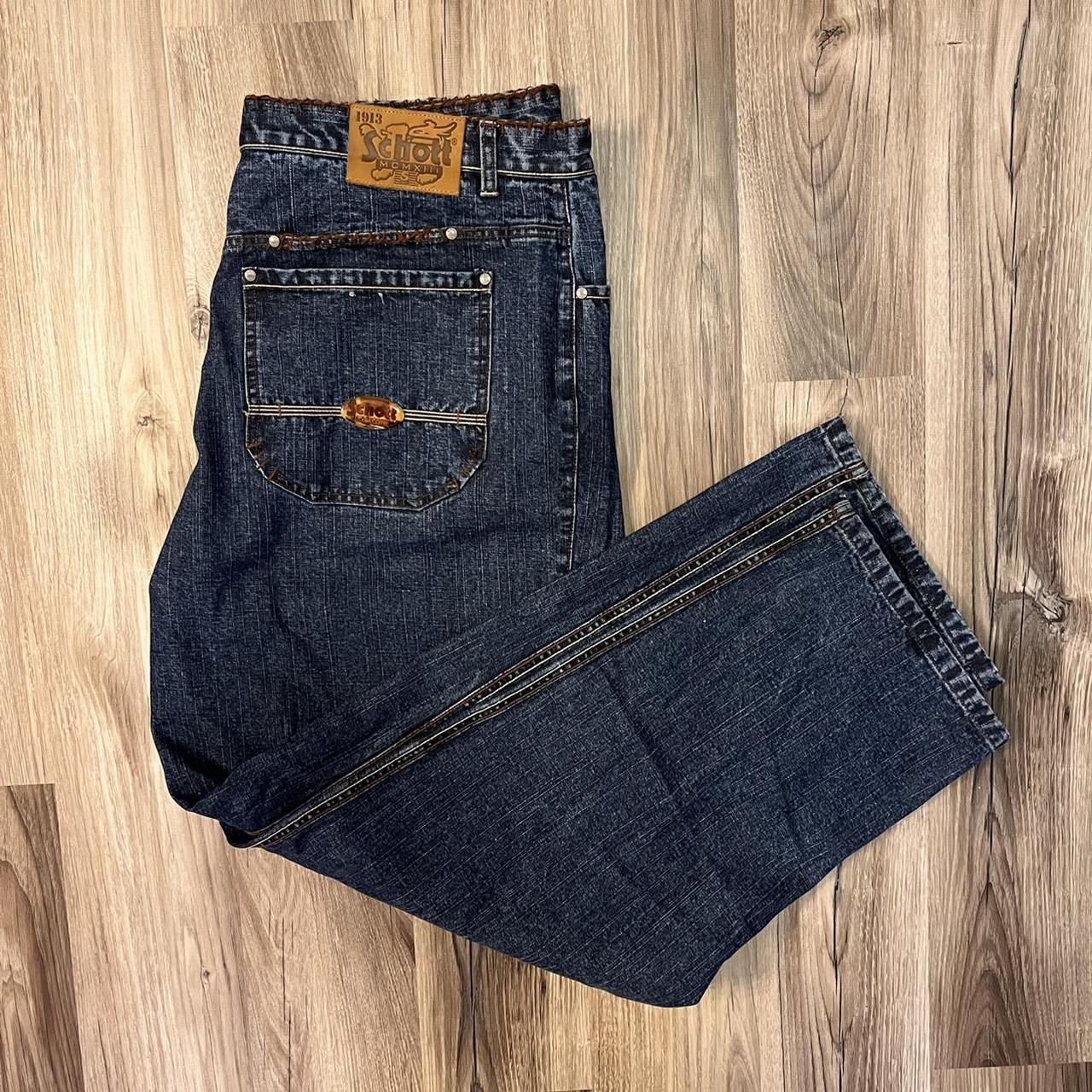 Vintage Mens Schott NYC Denim Jeans Baggy Fit... - Depop